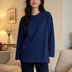 Jerzees NuBlend Navy Blue Crewneck Sweatshirt Medium Long Sleeve Pullover